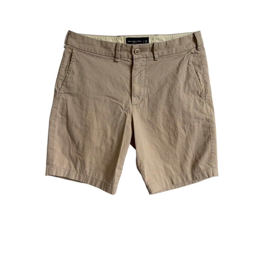 Abercrombie & Fitch Mens Stretch Chino Shorts Size 30 Tan Khaki Flat Front